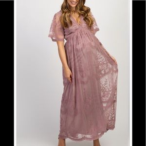 Pinkblush Mauve Lace Mesh Overlay Maternity Maxi